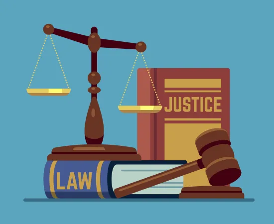 Justice scales and wood judge gavel. wooden hammer with law code books. legal and legislation authority vector concept Premium Vector