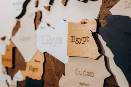 Africa continent on a wooden world map on a wall egypt libya countries Premium Photo