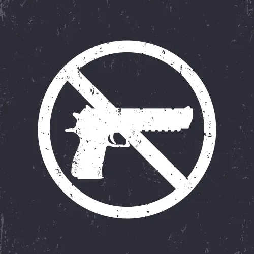 No guns sign with pistol, handgun silhouette, no weapons allowed, white on dark, vector illustration Premium Vector