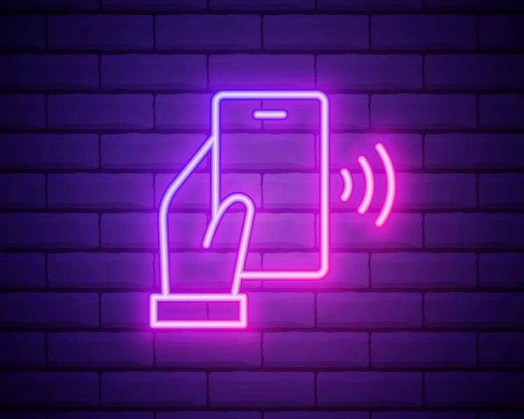 neon hand on phone sign