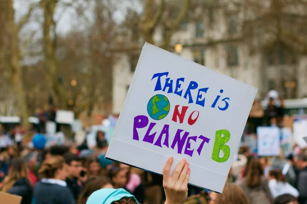 protestor holding up sign that says there is no planet b