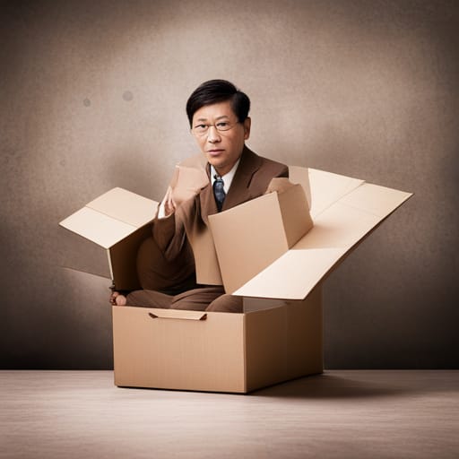 man sitting inside a cardboard box