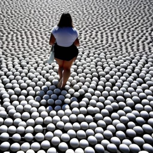 woman walking ontop of eggshells