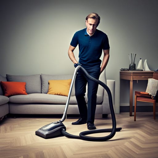 man showing off his hoovering tactics with a vacuum