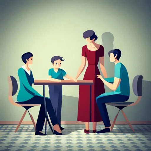 illustration of a narcisstic family eating dinner