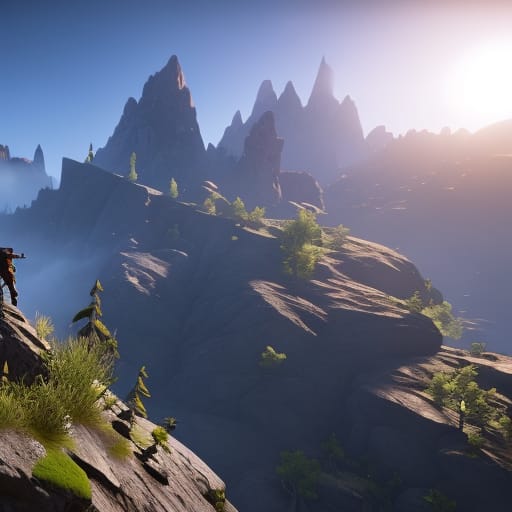 mountain guide 3D Game Cinematic Feel, Epic 3D Videogame Graphics, Intricately Detailed, 8K Resolution