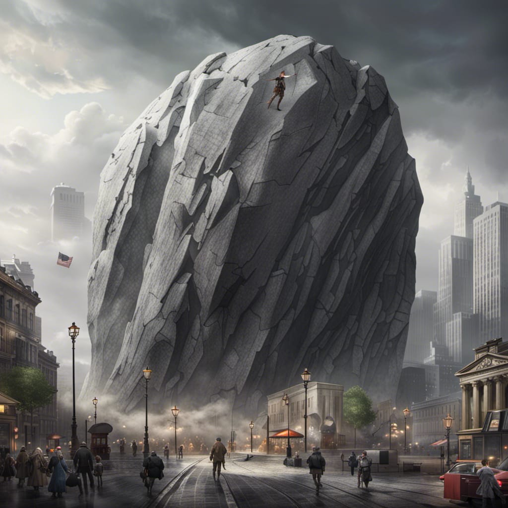 a giant gray rock shielding a city from harm