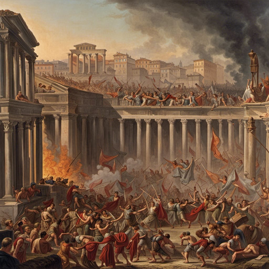 riot in ancient rome - illustrated