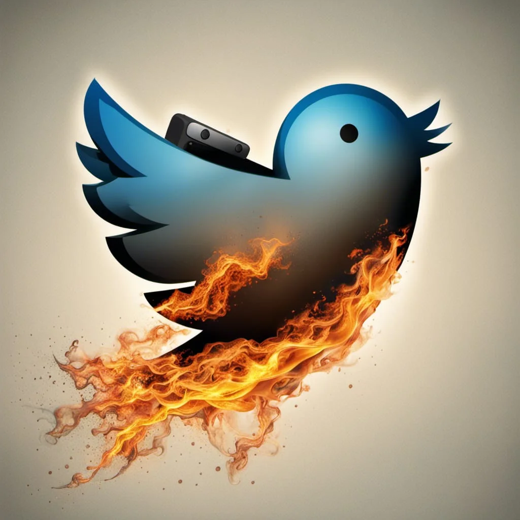 twitter logo on fire